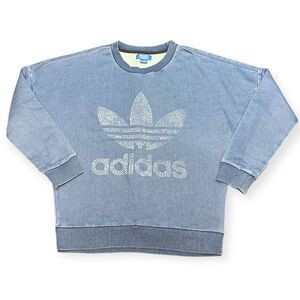 ADIDAS Women’s Washed Blue Trefoil Logo Pullover Sweatshirt Size Small